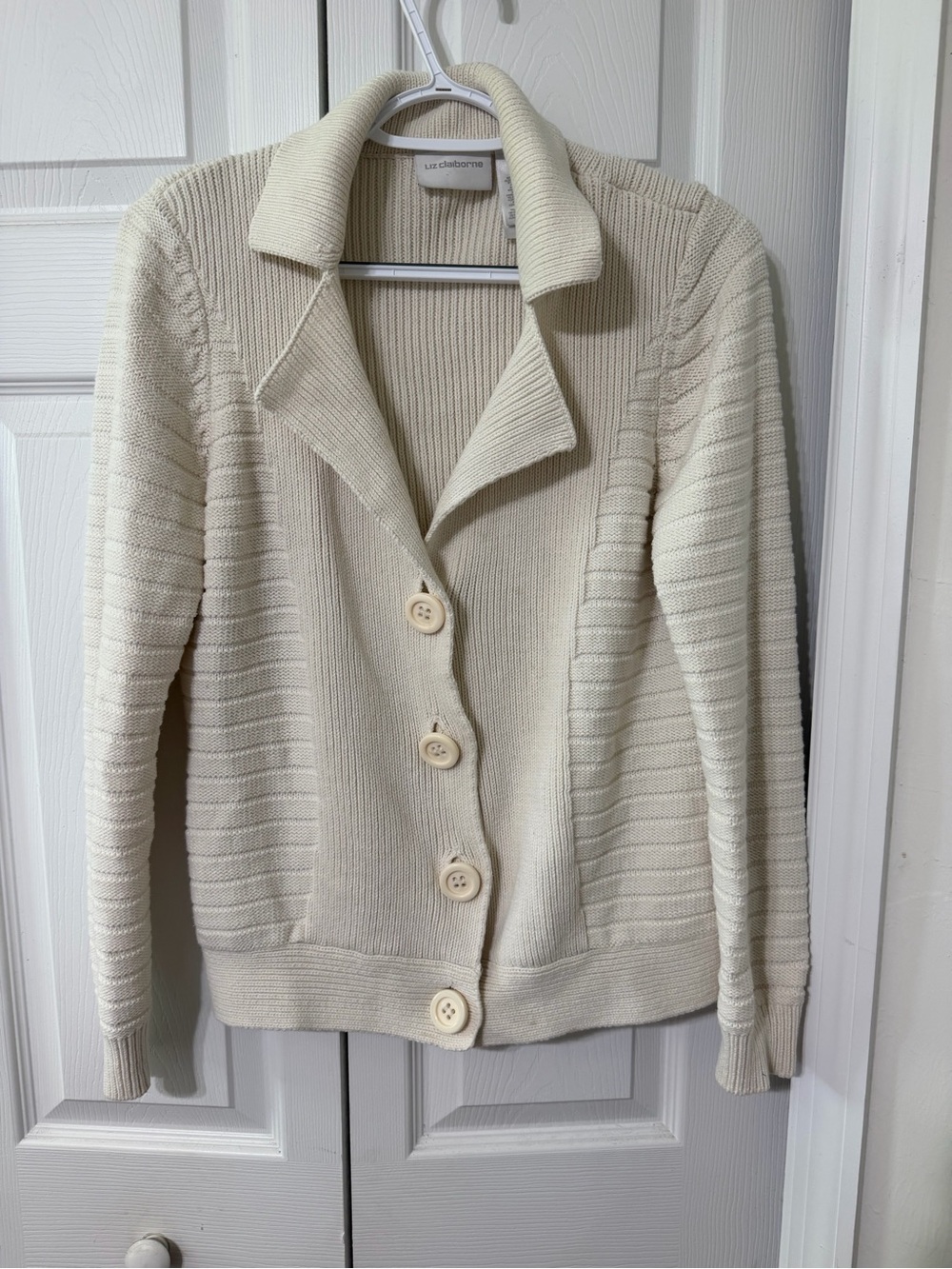 Liz Claiborne Cream Button-Front Ribbed Cardigan Jacket